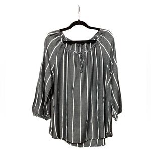 Como Black Stripped Blouse - Charcoal Black - Size M